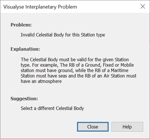 Visualyse Interplanetary Error Dialog