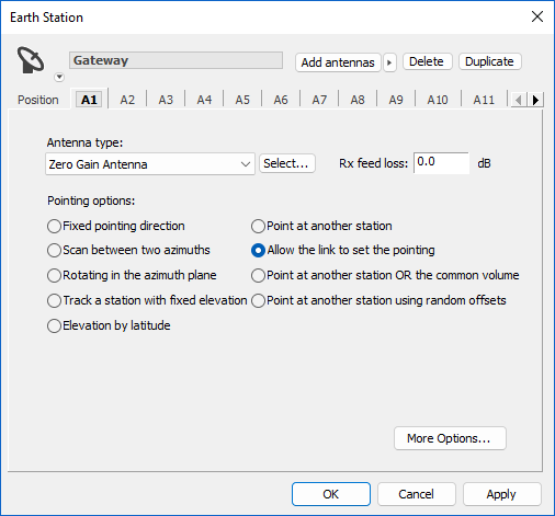 Gateway with many antennas Station Dialog