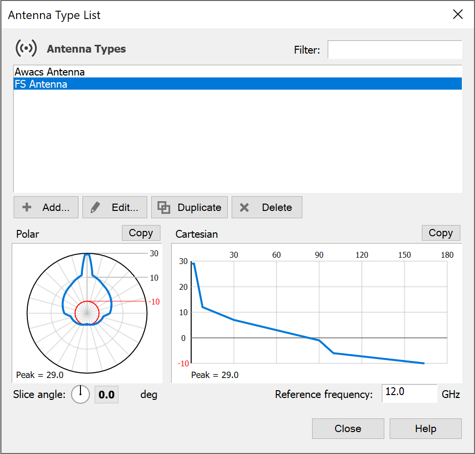 Visualyse Professional V7.10 Antenna Types Screenshot